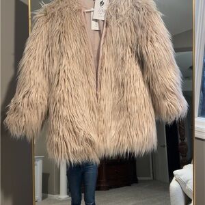 Kardashian Kollection Faux Fur Jacket in Beige